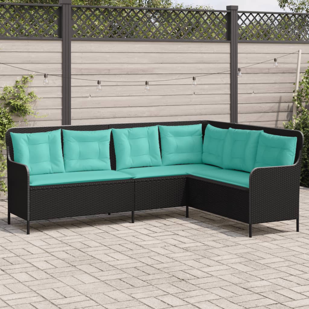 vidaXL Sofa ogrodowa z poduszkami w kształcie litery L, czarny polirattan