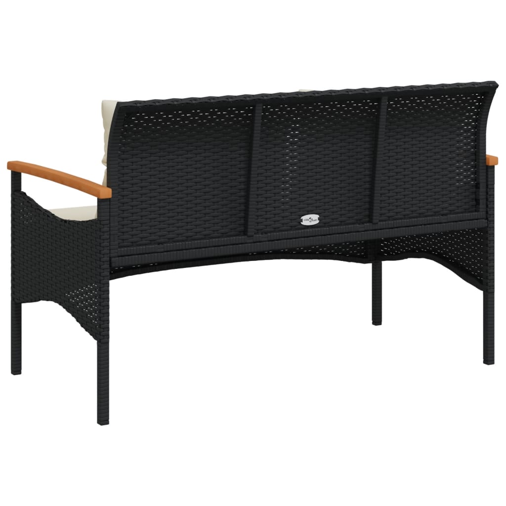 vidaXL Ławka ogrodowa z poduszkami, 116x62,5x74 cm, czarna, polirattan