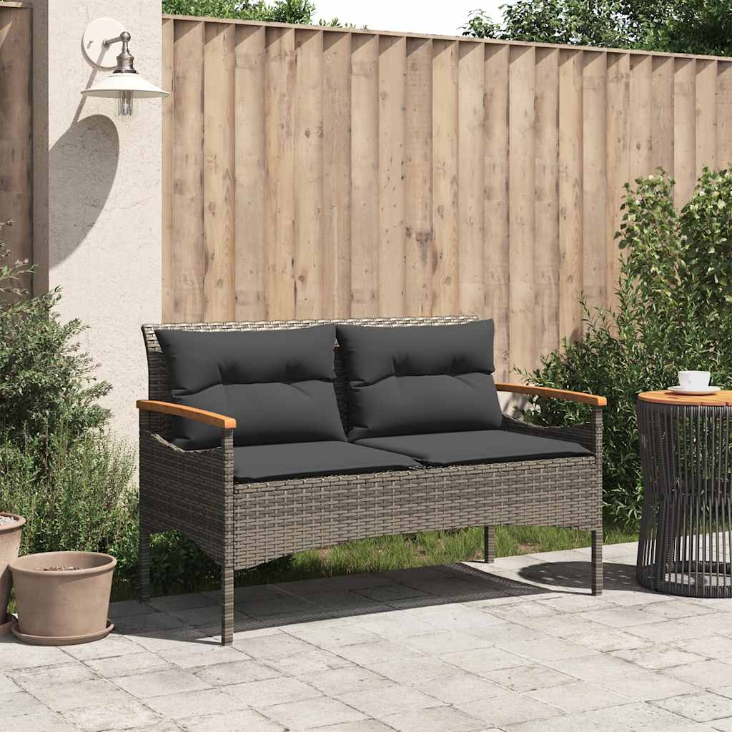 vidaXL Ławka ogrodowa z poduszkami, 116x62,5x74 cm, szara, polirattan