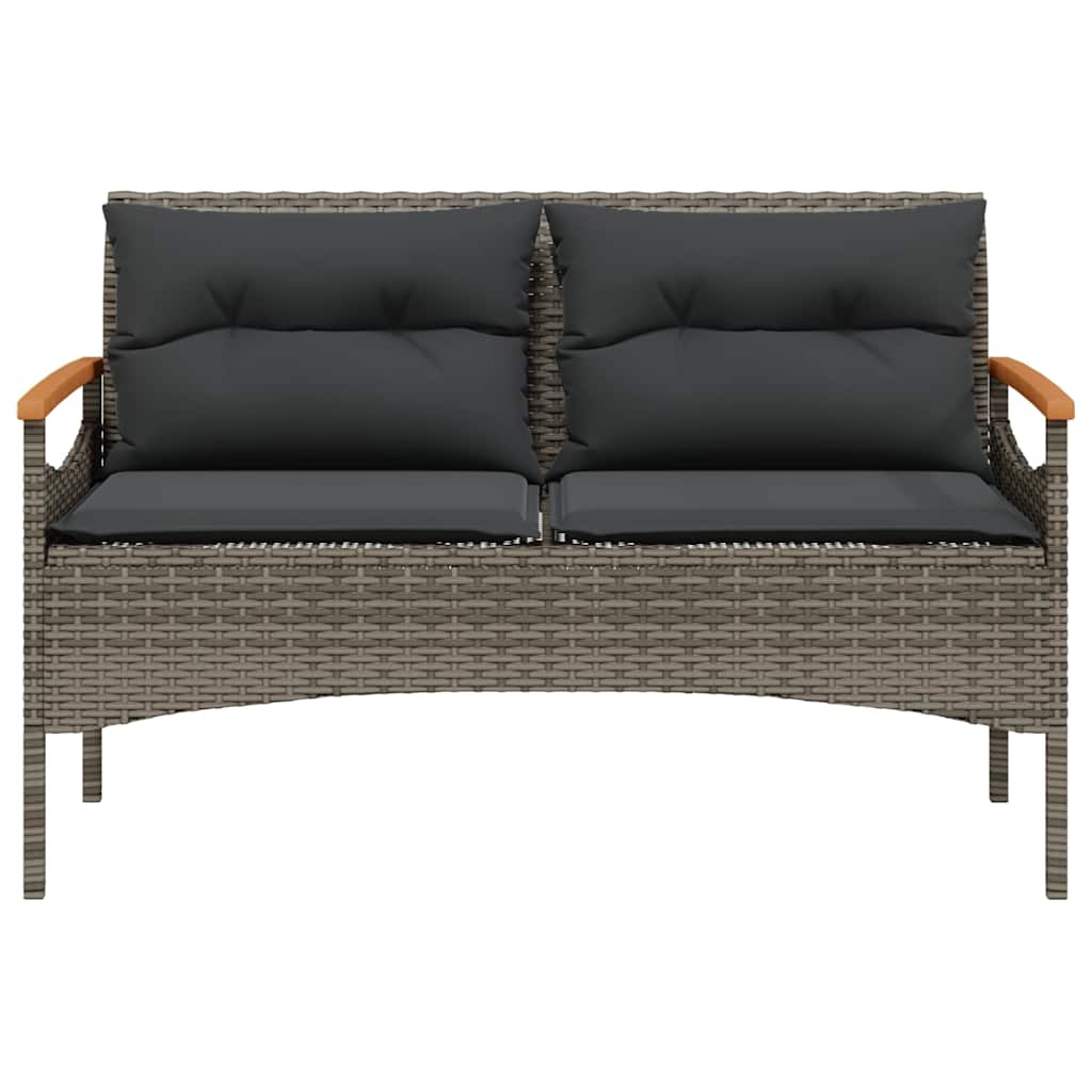 vidaXL Ławka ogrodowa z poduszkami, 116x62,5x74 cm, szara, polirattan