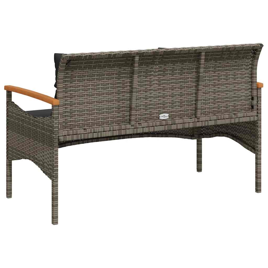 vidaXL Ławka ogrodowa z poduszkami, 116x62,5x74 cm, szara, polirattan