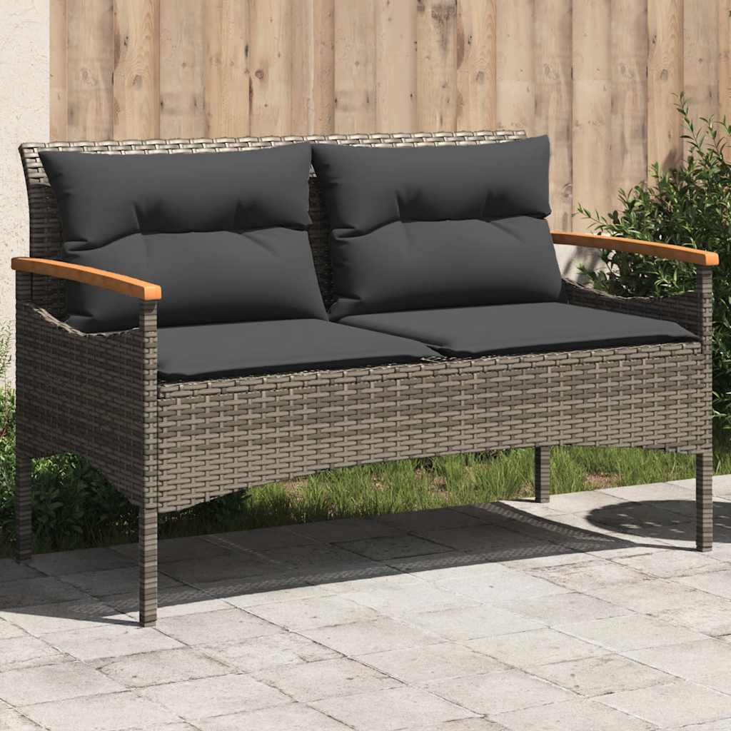 vidaXL Ławka ogrodowa z poduszkami, 116x62,5x74 cm, szara, polirattan