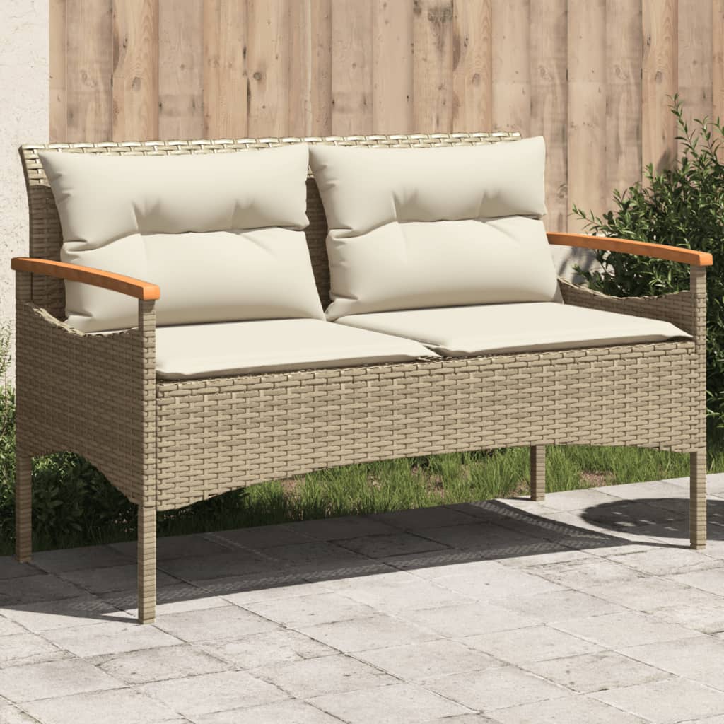 vidaXL Ławka ogrodowa z poduszkami, 116x62,5x74 cm, beżowa, polirattan