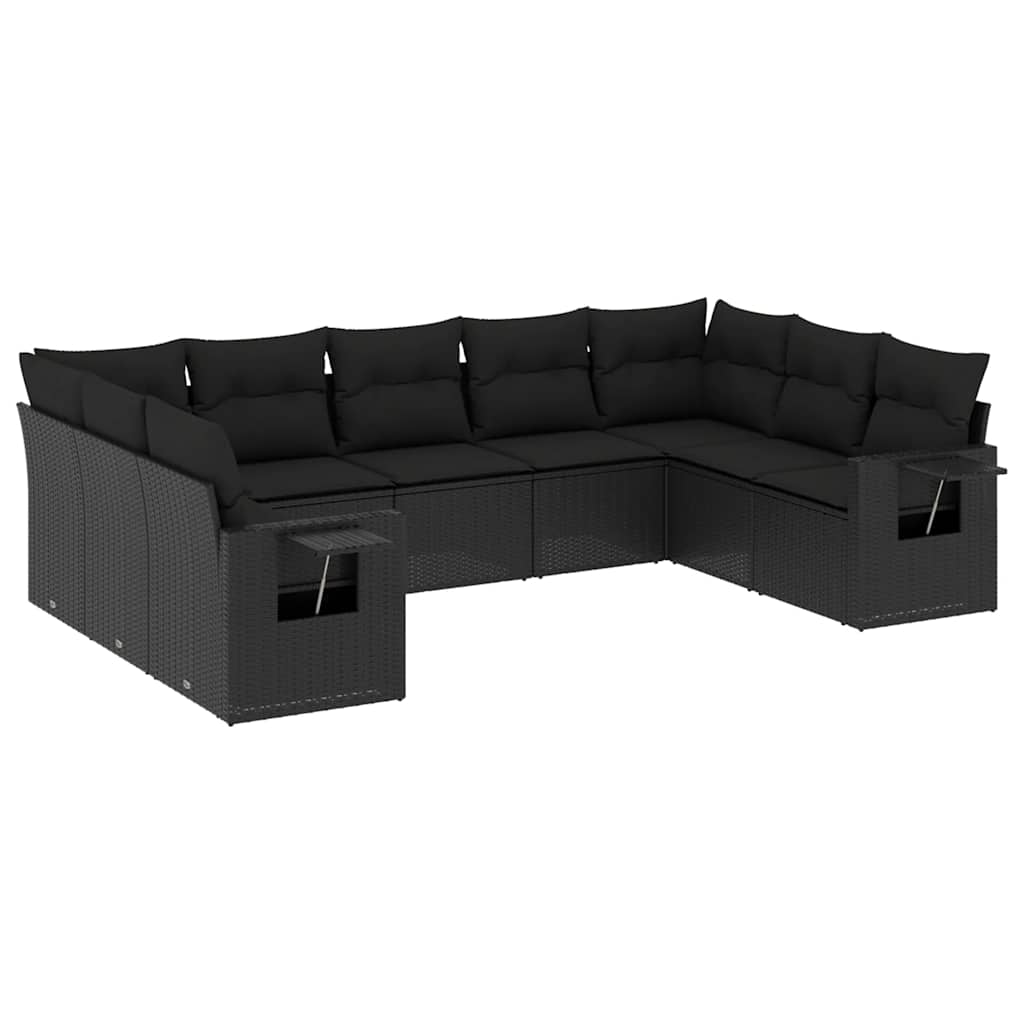vidaXL 9-cz. zestaw wypoczynkowy do ogrodu, z poduszkami, czarny