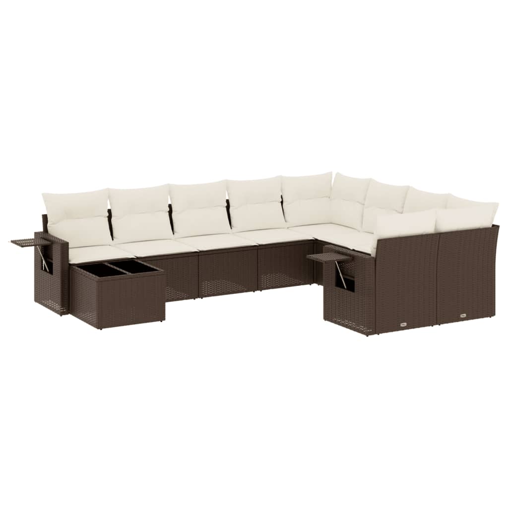 vidaXL 10-cz. zestaw mebli ogrodowych z poduszkami, brązowy polirattan