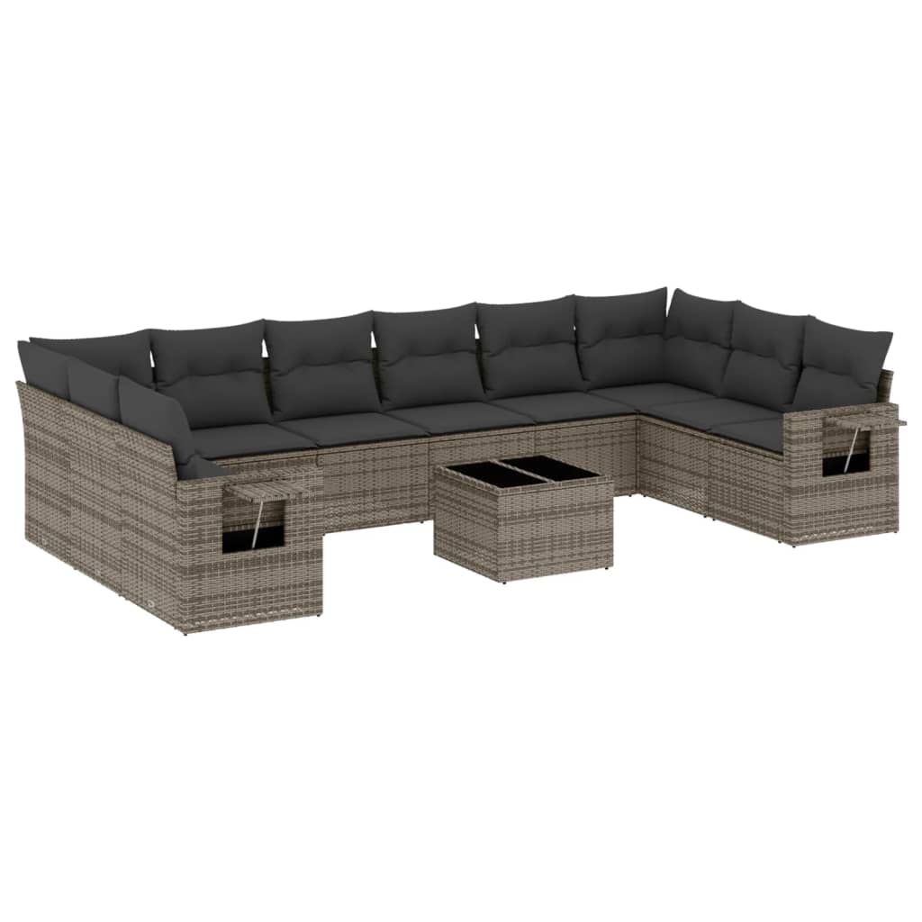 vidaXL 11-cz. zestaw mebli ogrodowych z poduszkami, szary rattan PE