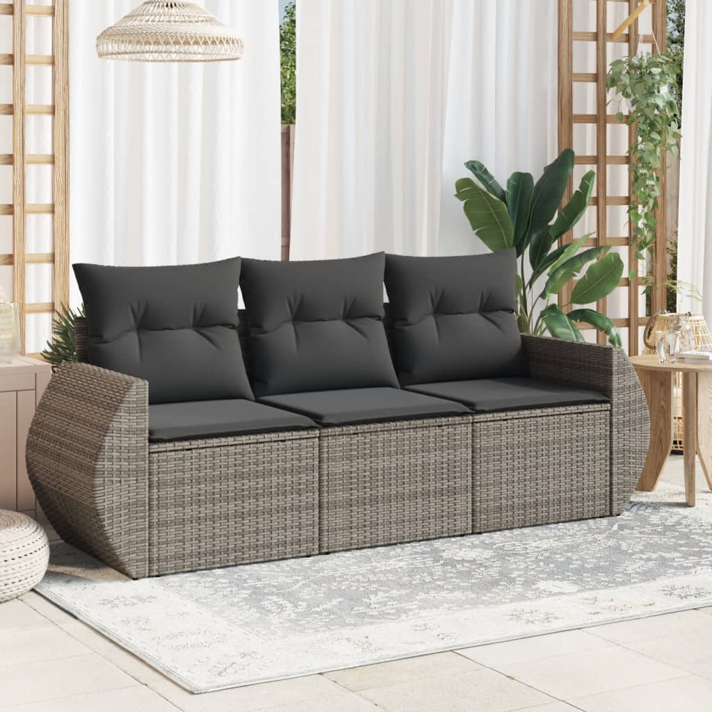 vidaXL 3-częściowa sofa do ogrodu, z poduszkami, szara, polirattanowa