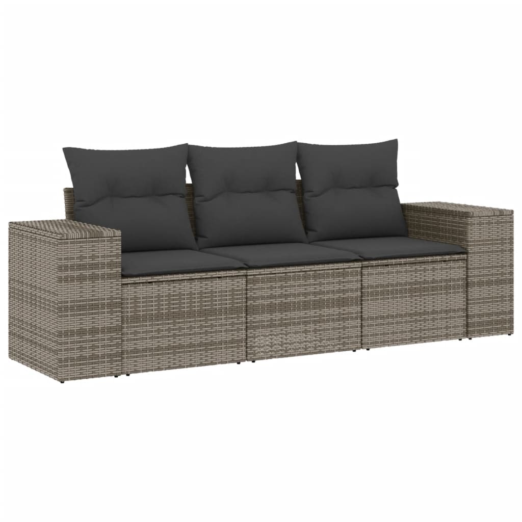 vidaXL 3-częściowa sofa do ogrodu, z poduszkami, szara, polirattanowa