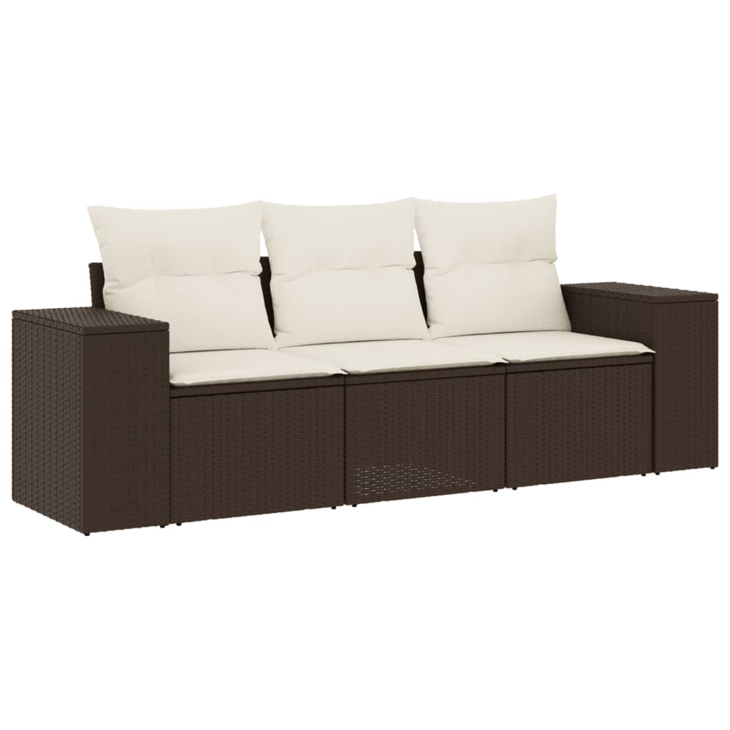 vidaXL 3-cz. zestaw wypoczynkowy do ogrodu, poduszki, brąz, polirattan