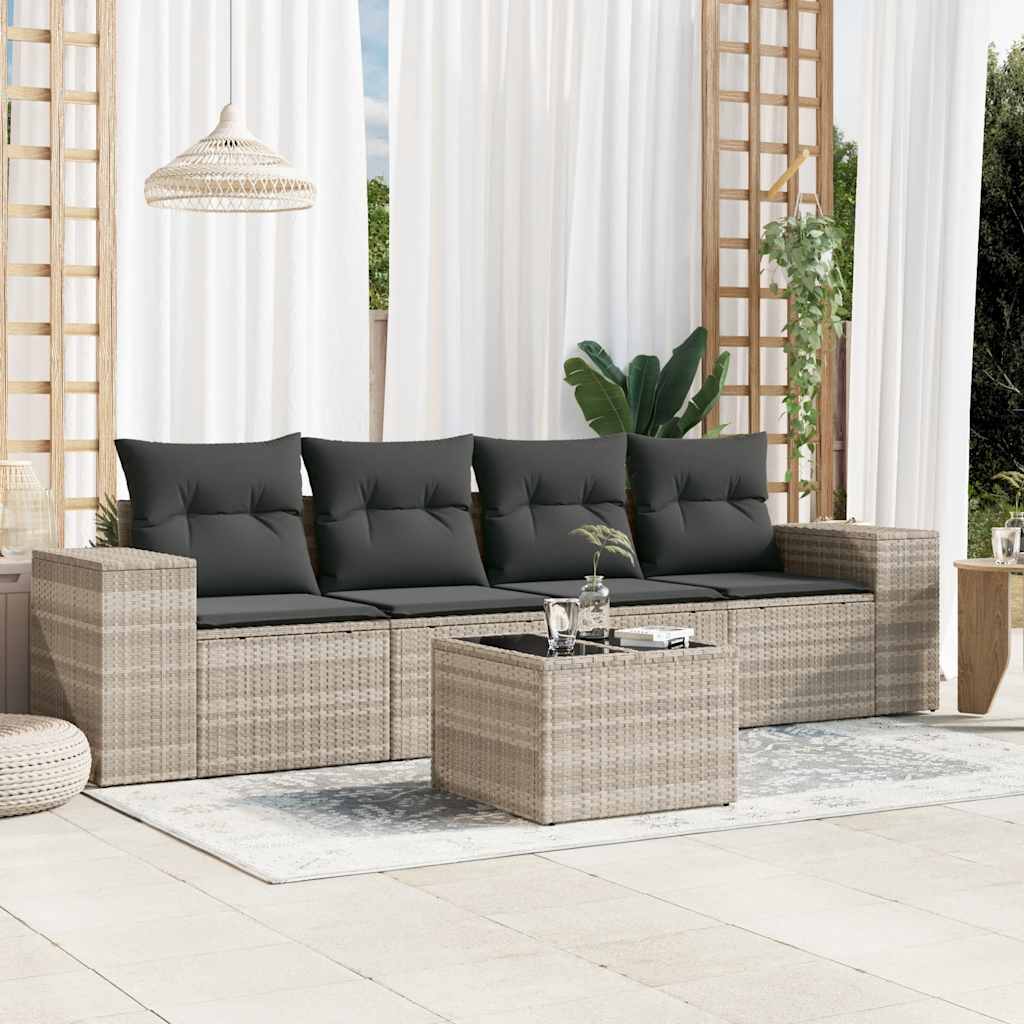 vidaXL 5-cz. zestaw mebli do ogrodu, poduszki, jasnoszary rattan PE