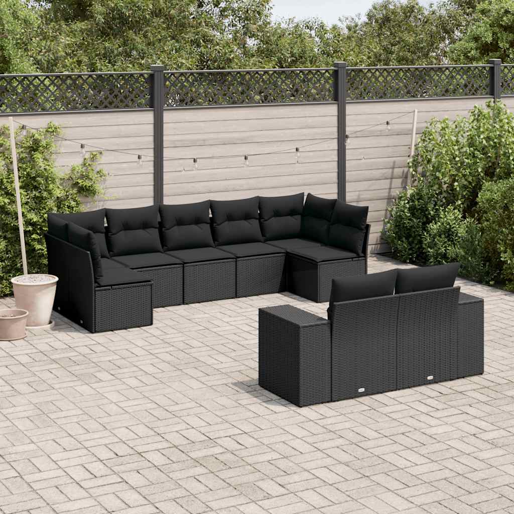 vidaXL 9-cz. zestaw wypoczynkowy do ogrodu, z poduszkami, czarny