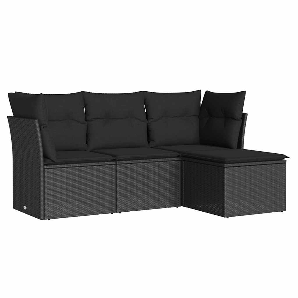 vidaXL 4-cz. zestaw wypoczynkowy do ogrodu, poduszki, czarny rattan PE