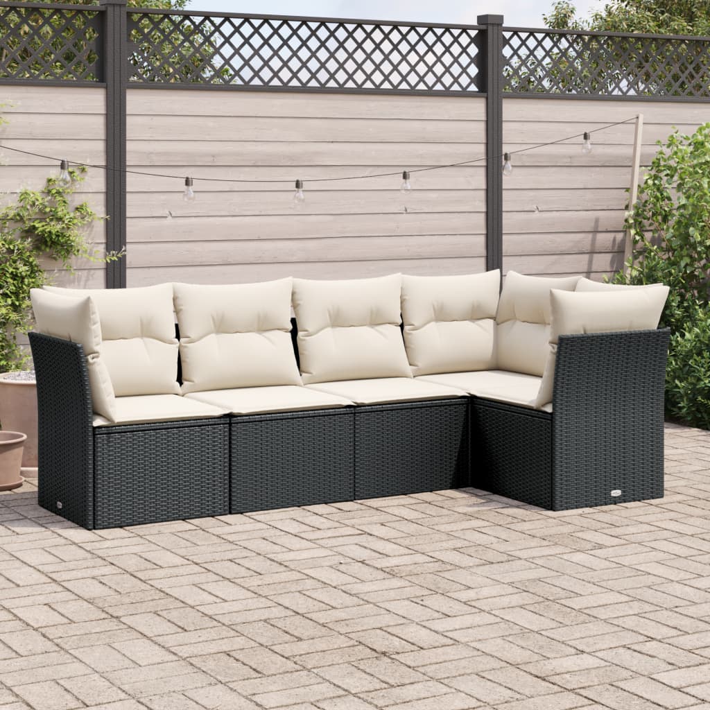 vidaXL 5-cz. zestaw wypoczynkowy do ogrodu, poduszki, czarny rattan PE