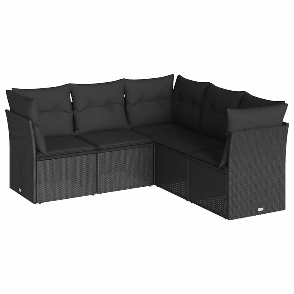 vidaXL 5-cz. zestaw wypoczynkowy do ogrodu, poduszki, czarny rattan PE
