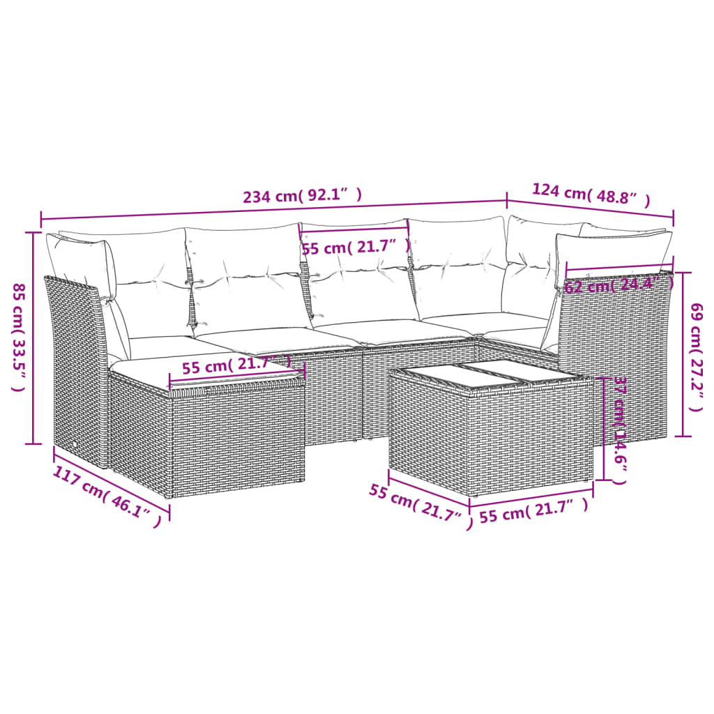 vidaXL 7-cz. zestaw wypoczynkowy do ogrodu, z poduszkami, beżowy