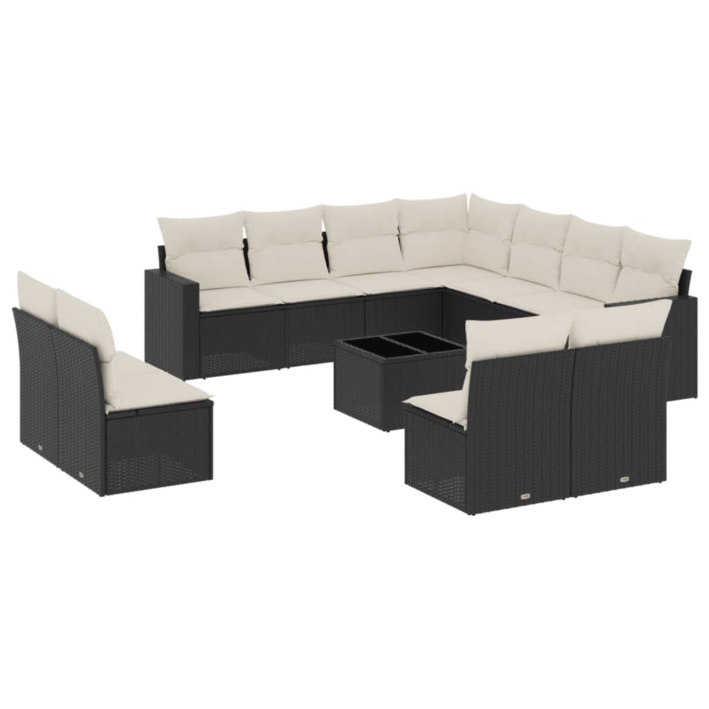 vidaXL 12-cz. zestaw mebli do ogrodu, z poduszkami, czarny, polirattan