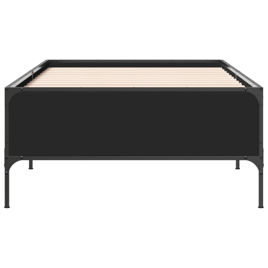 vidaXL Rama łóżka, czarna, 100x200 cm, materiał drewnopochodny i metal