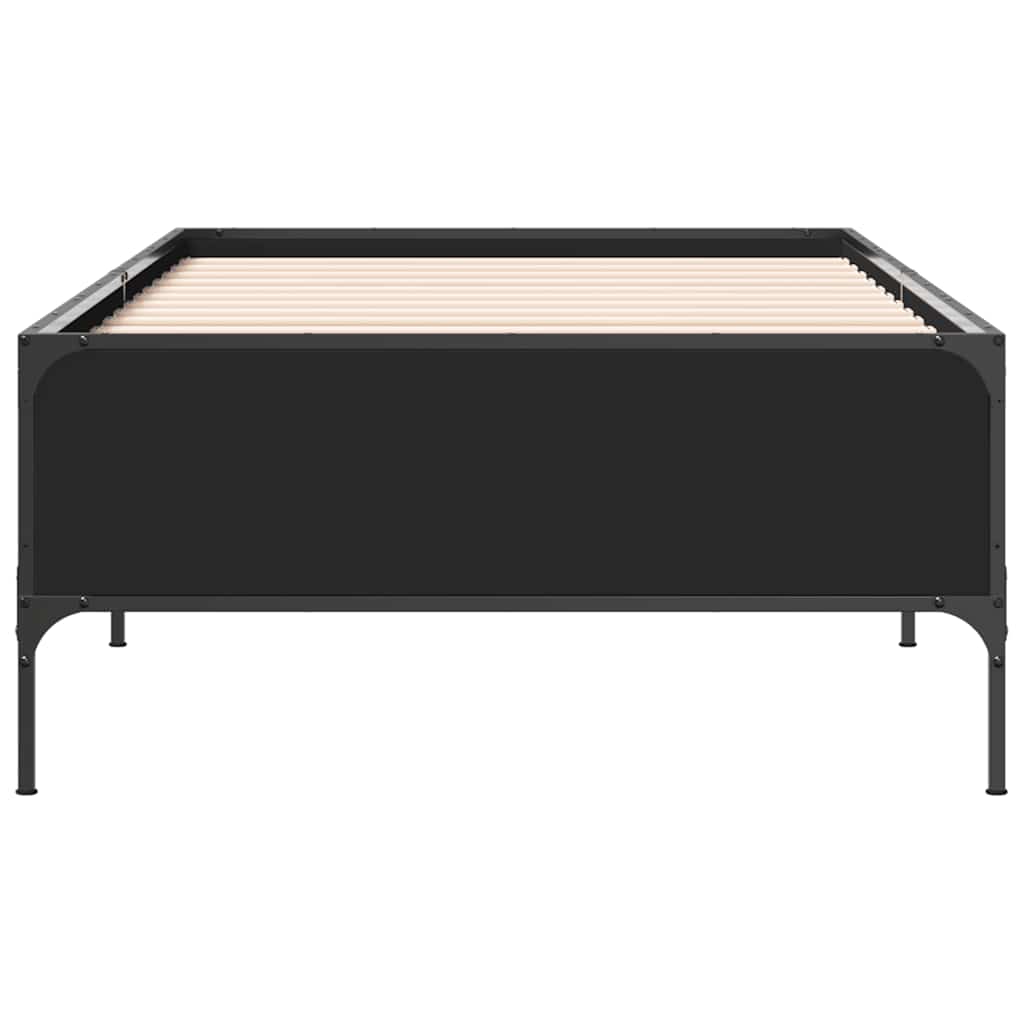 vidaXL Rama łóżka, czarna, 90x200 cm, materiał drewnopochodny i metal