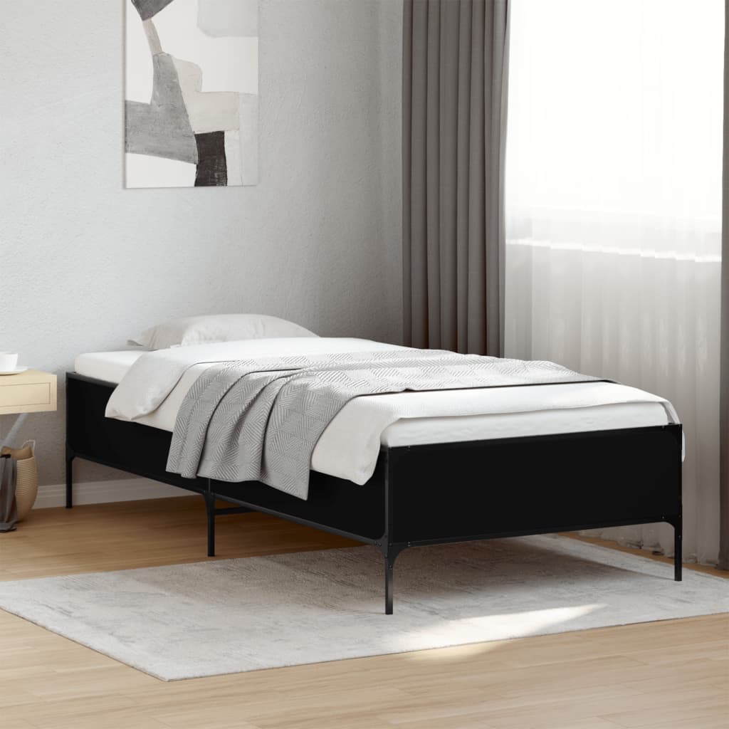 vidaXL Rama łóżka, czarna, 90x190 cm, materiał drewnopochodny i metal