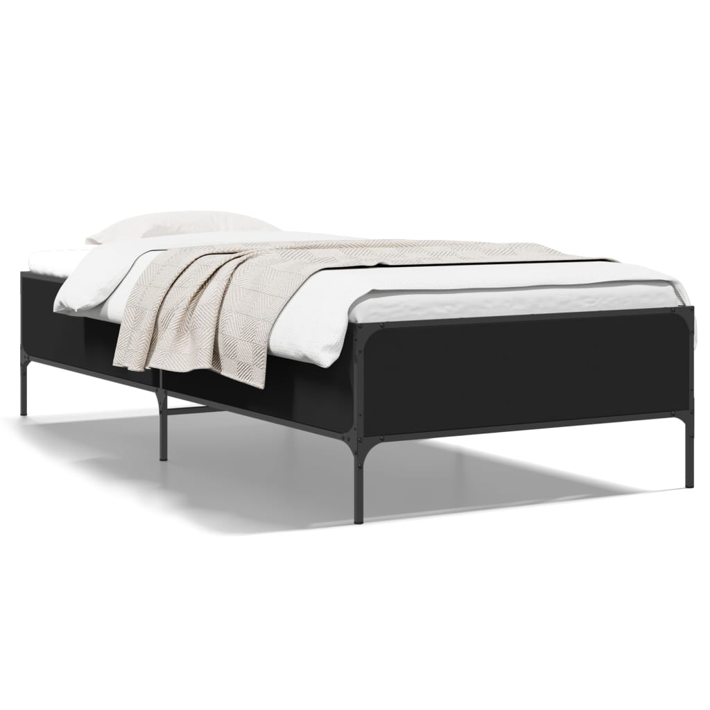 vidaXL Rama łóżka, czarna, 75x190 cm, materiał drewnopochodny i metal