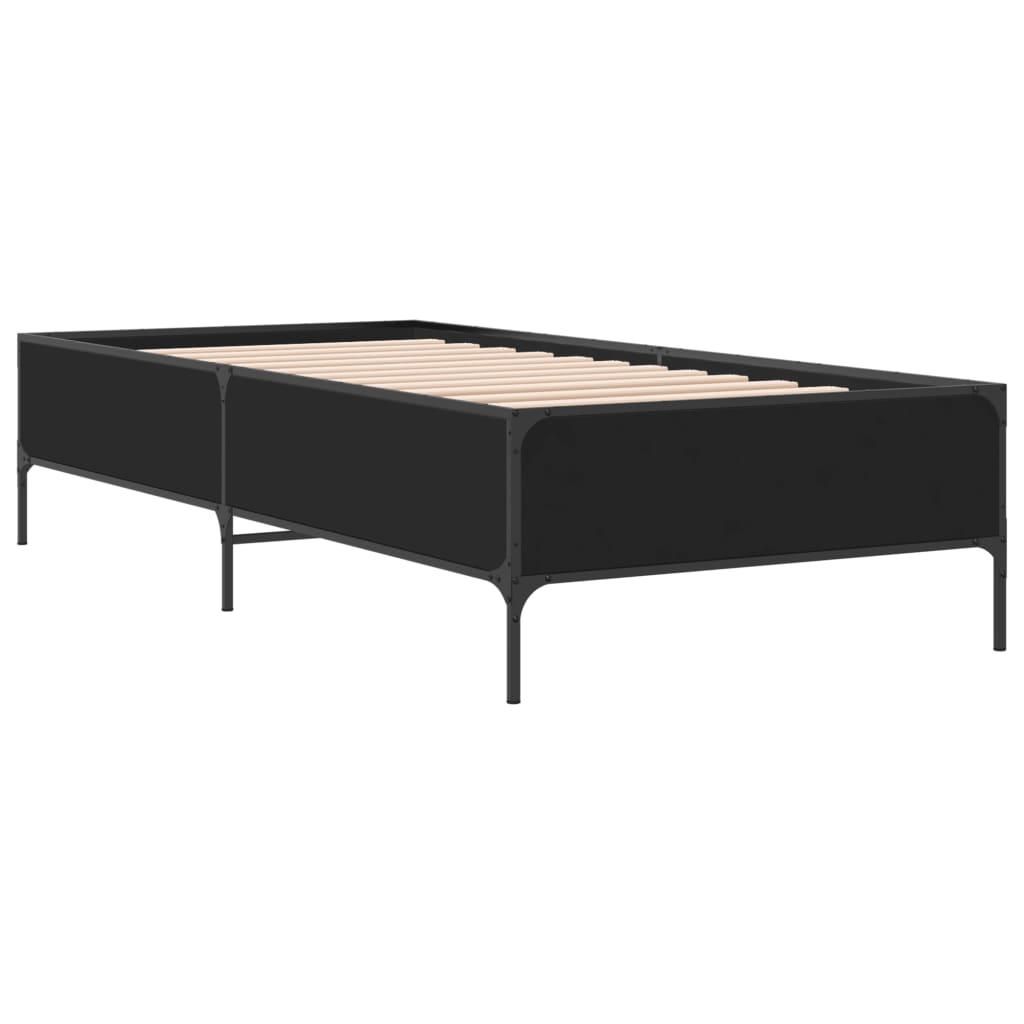 vidaXL Rama łóżka, czarna, 75x190 cm, materiał drewnopochodny i metal