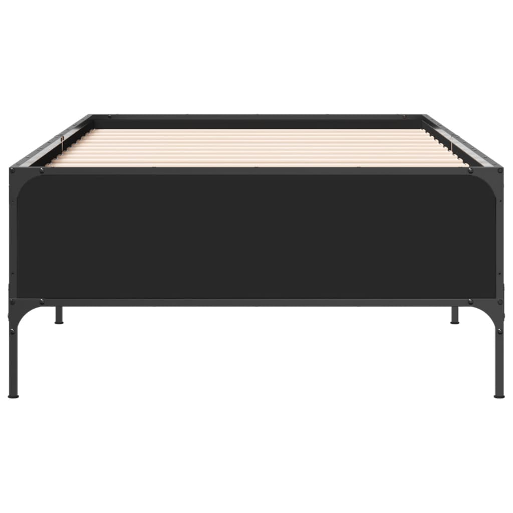 vidaXL Rama łóżka, czarna, 75x190 cm, materiał drewnopochodny i metal