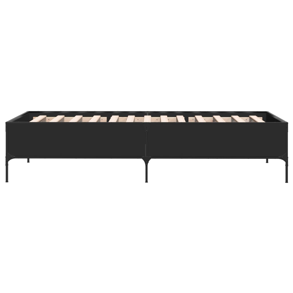 vidaXL Rama łóżka, czarna, 75x190 cm, materiał drewnopochodny i metal