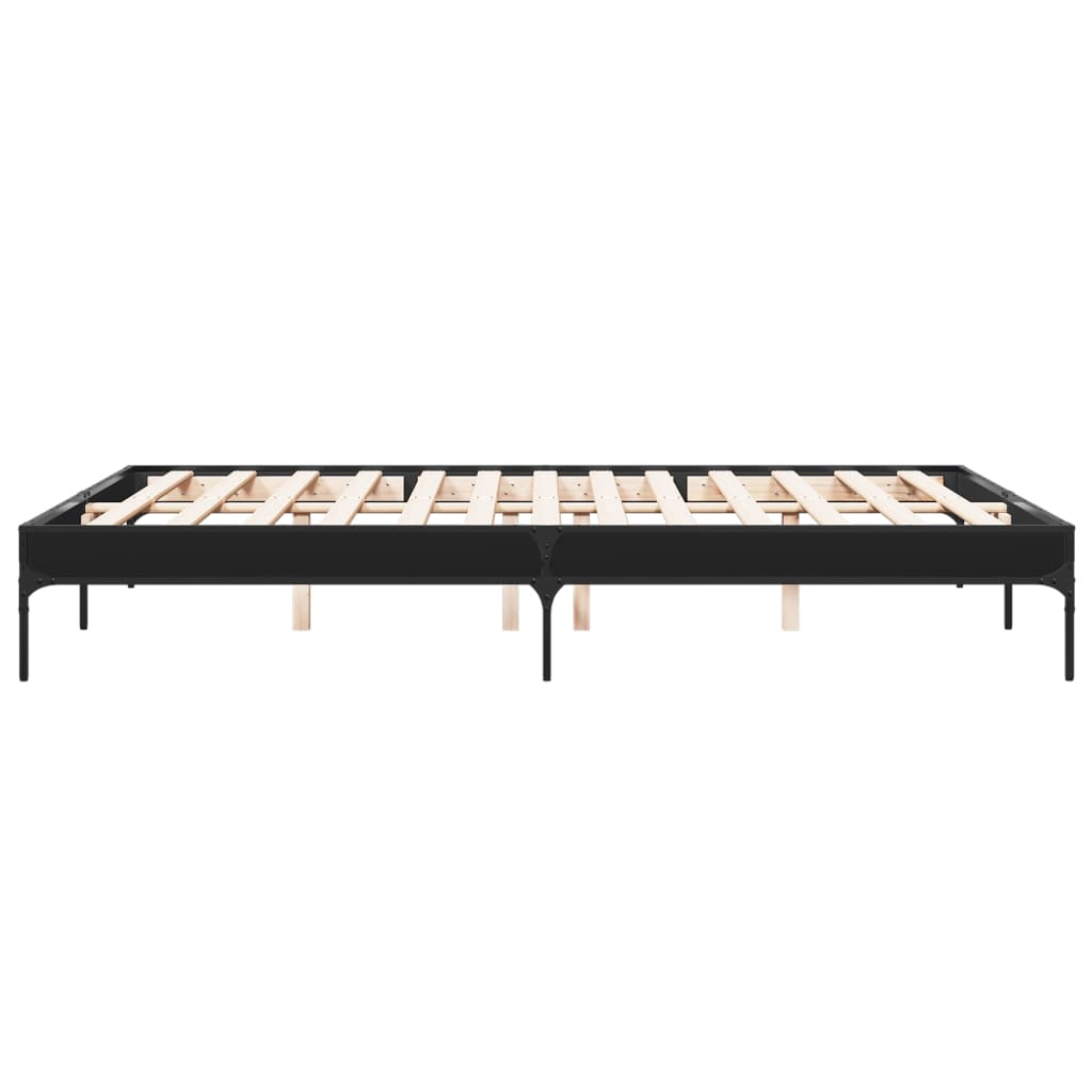 vidaXL Rama łóżka, czarna, 150x200 cm, materiał drewnopochodny i metal