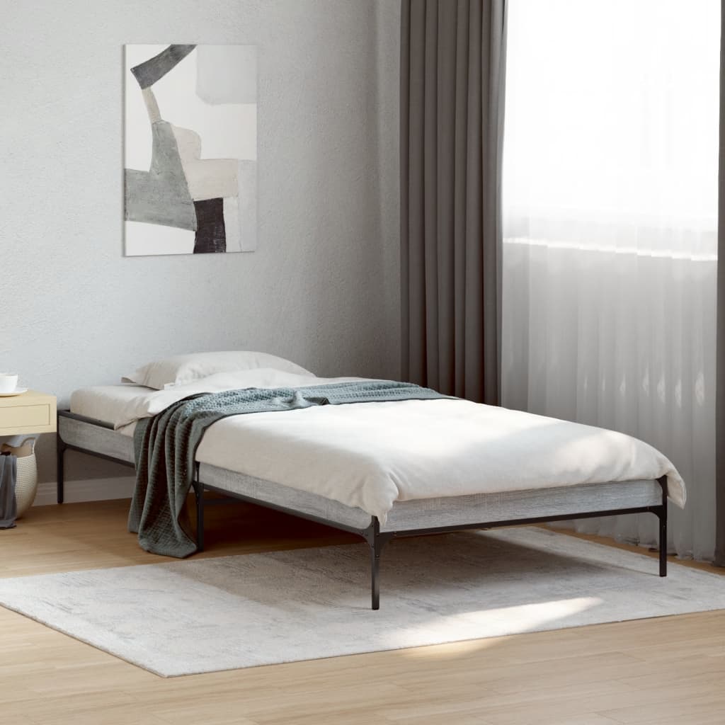 vidaXL Rama łóżka, szary dąb sonoma, 100x200cm materiał drewnopochodny