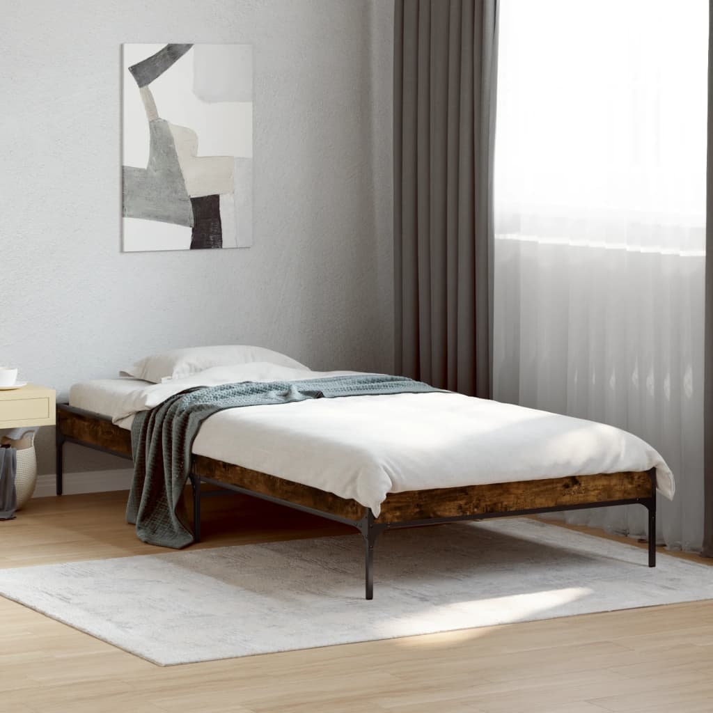 vidaXL Rama łóżka, przydymiony dąb, 90x200 cm, materiał drewnopochodny