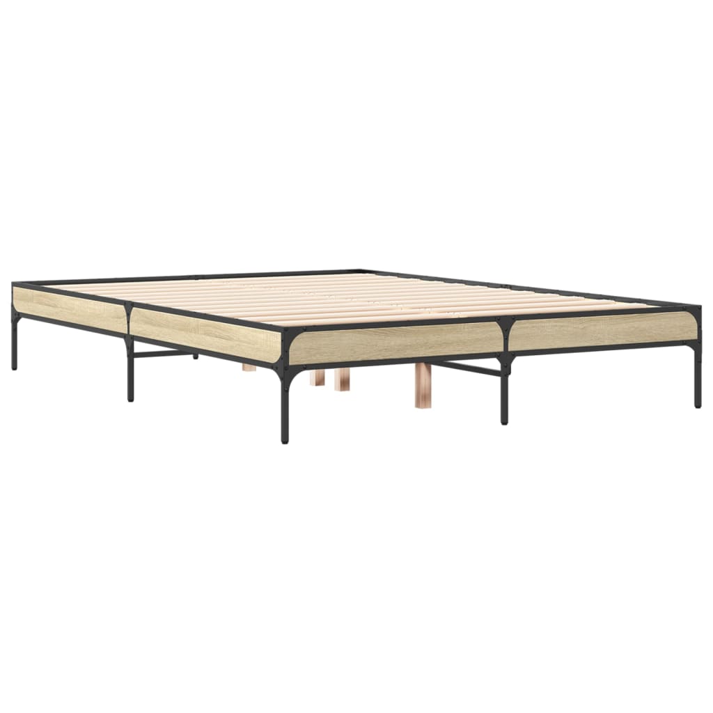 vidaXL Rama łóżka, dąb sonoma, 135x190 cm, materiał drewnopochodny