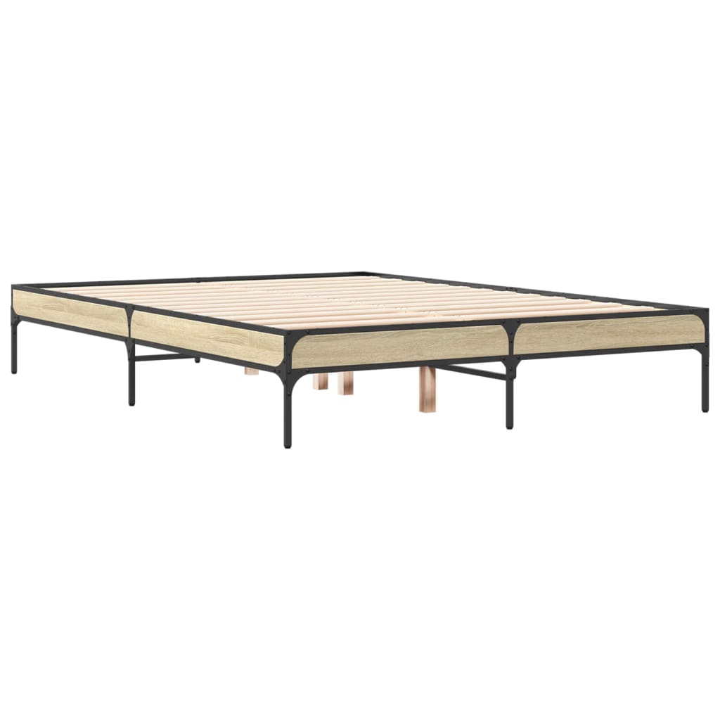 vidaXL Rama łóżka, dąb sonoma, 135x190 cm, materiał drewnopochodny