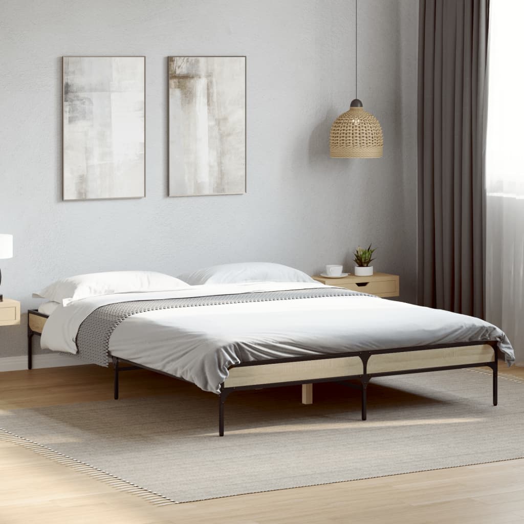 vidaXL Rama łóżka, dąb sonoma, 135x190 cm, materiał drewnopochodny