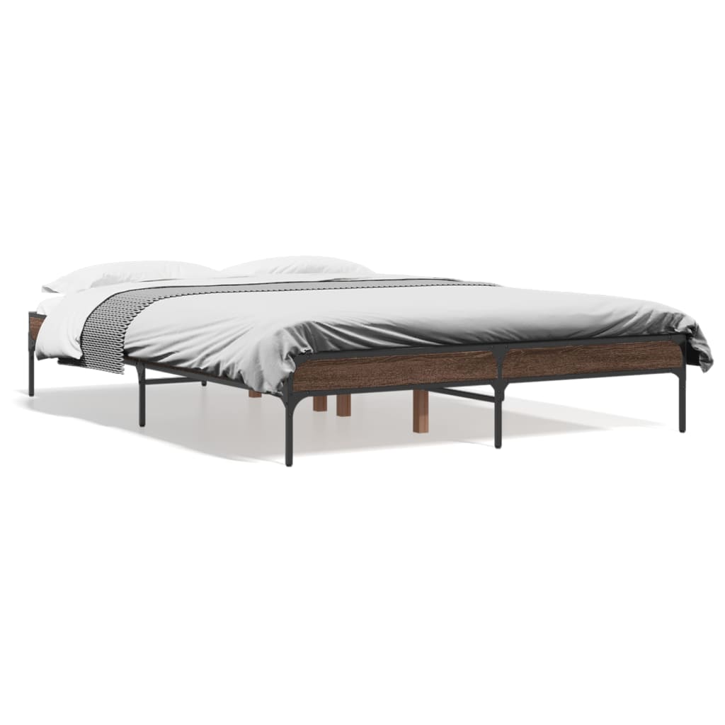 vidaXL Rama łóżka, brązowy dąb, 135x190 cm, materiał drewnopochodny