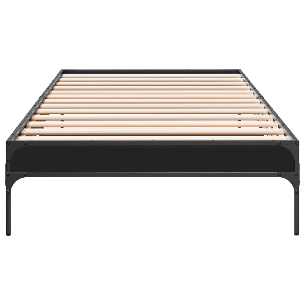 vidaXL Rama łóżka, czarna, 90x190 cm, materiał drewnopochodny i metal