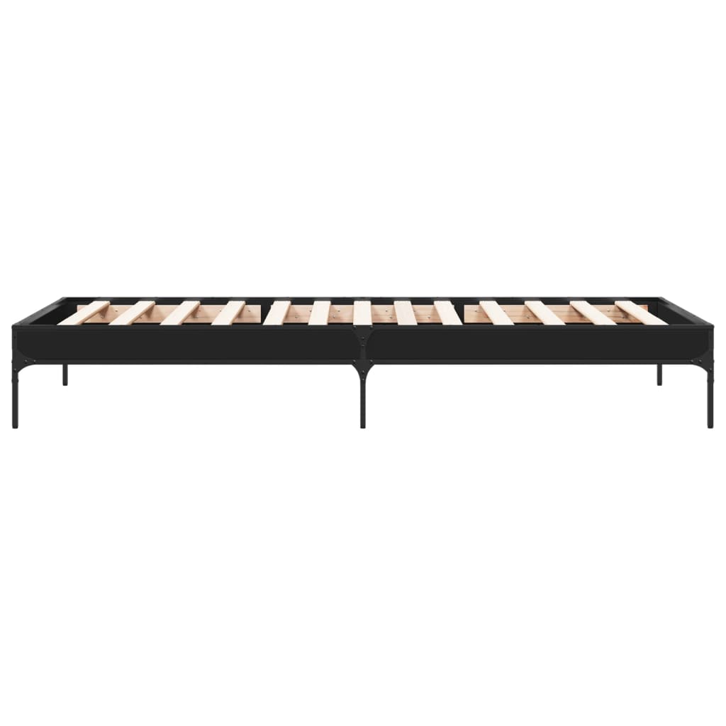 vidaXL Rama łóżka, czarna, 75x190 cm, materiał drewnopochodny i metal