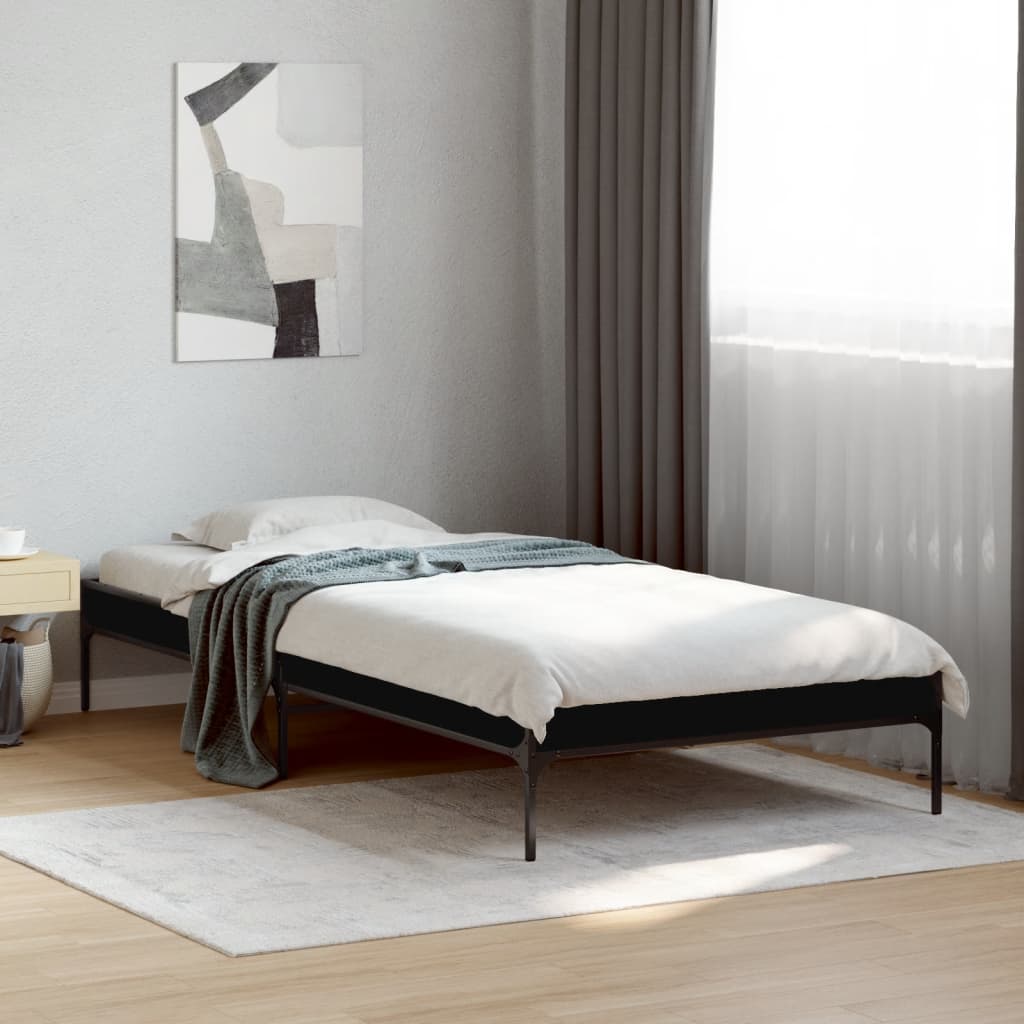 vidaXL Rama łóżka, czarna, 75x190 cm, materiał drewnopochodny i metal