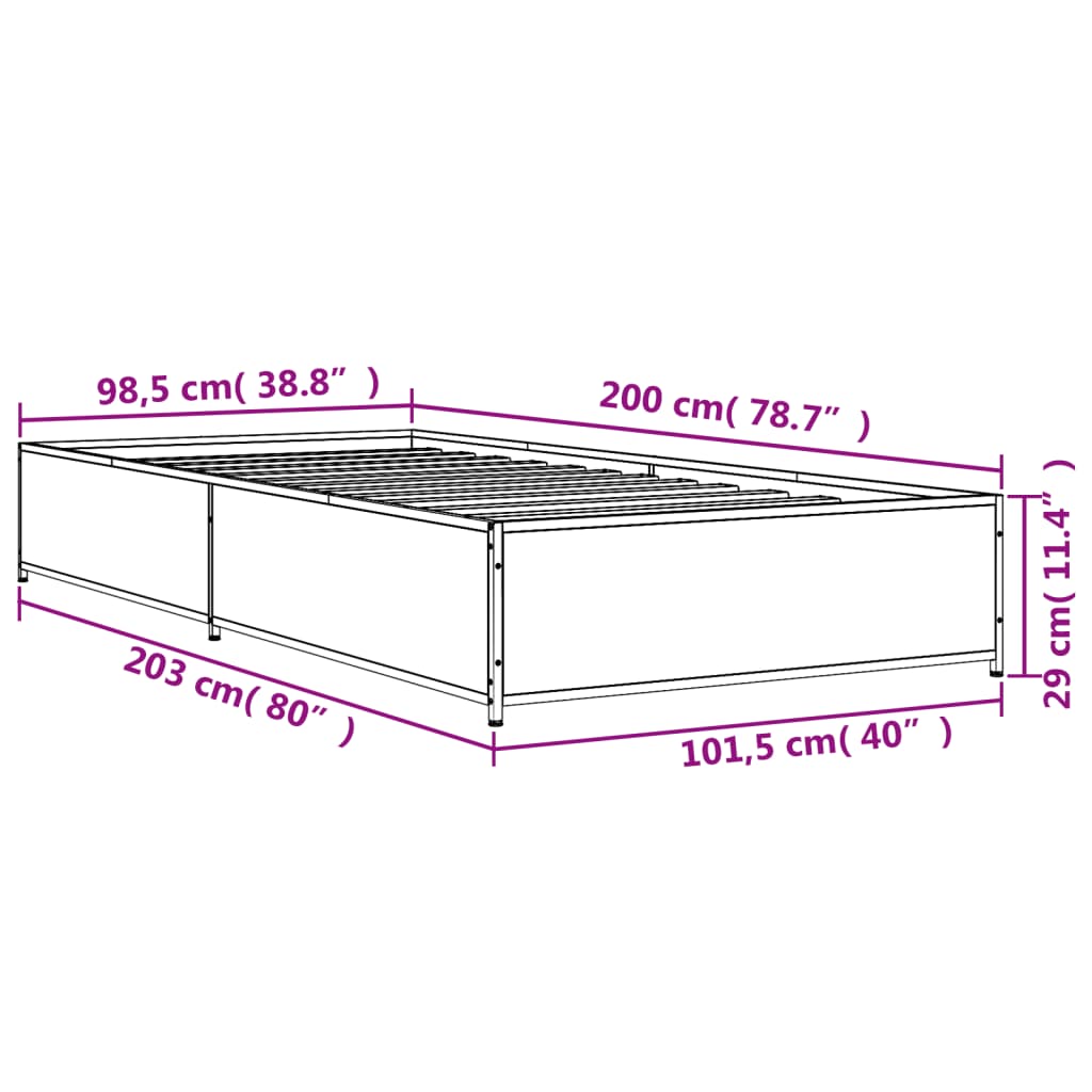 vidaXL Rama łóżka, brązowy dąb, 100x200 cm, materiał drewnopochodny