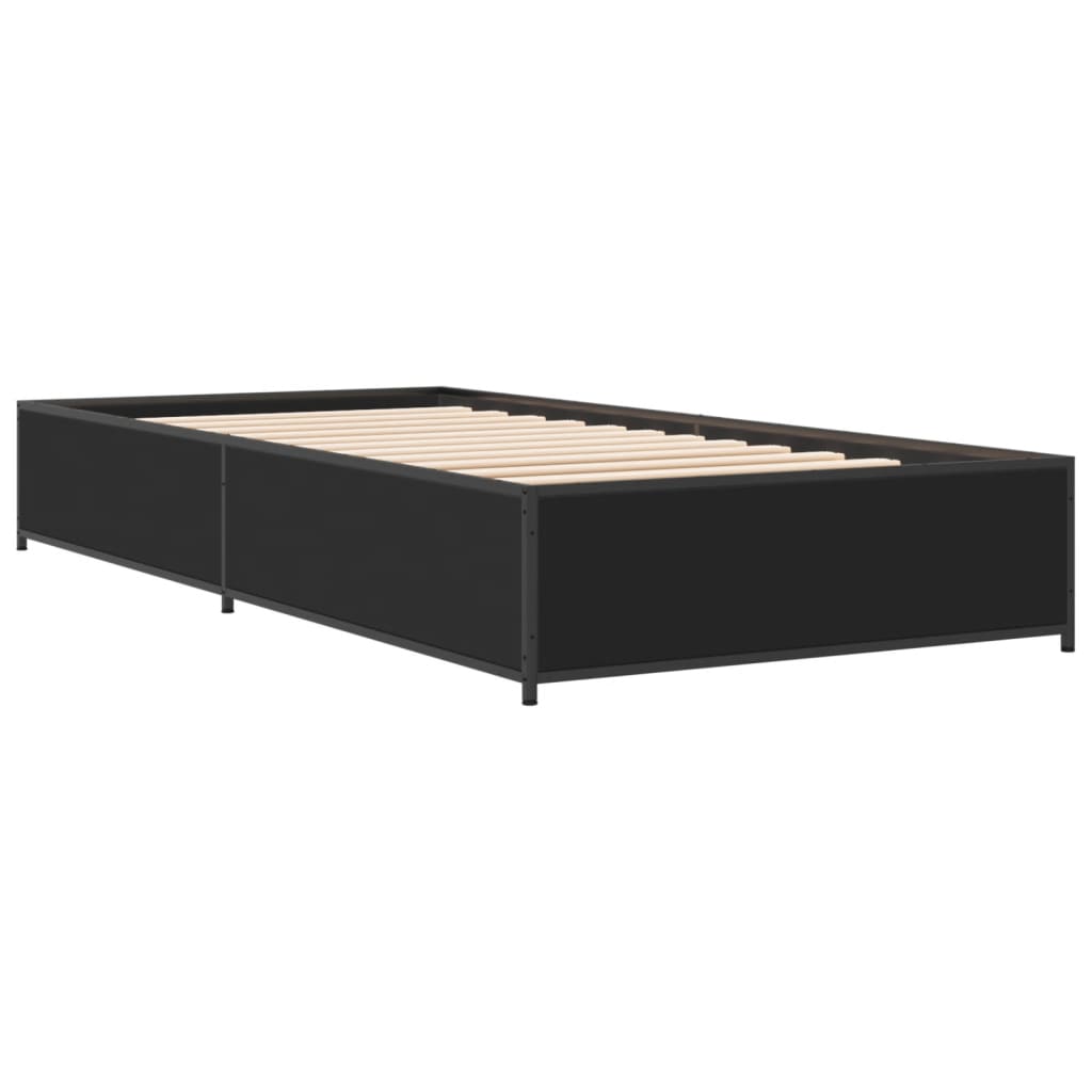 vidaXL Rama łóżka, czarna, 90x190 cm, materiał drewnopochodny i metal