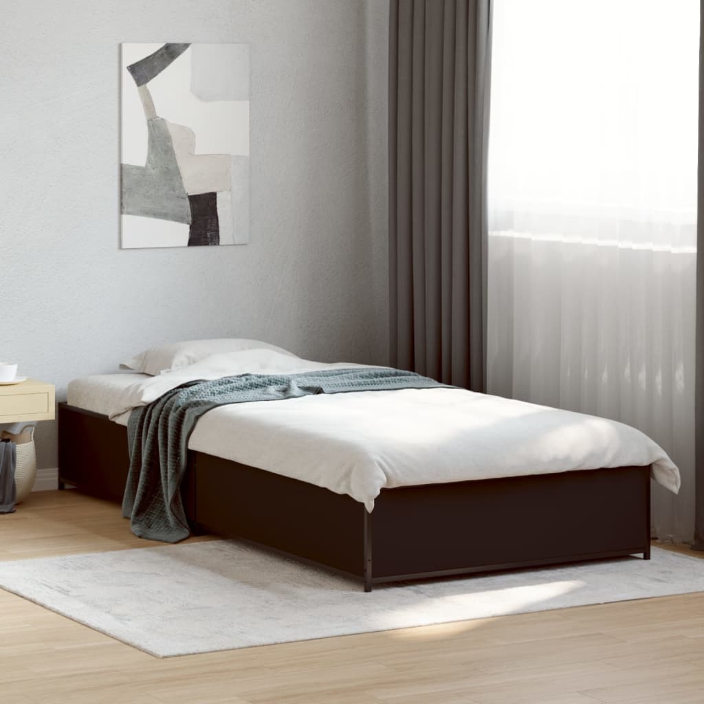 vidaXL Rama łóżka, czarna, 90x190 cm, materiał drewnopochodny i metal