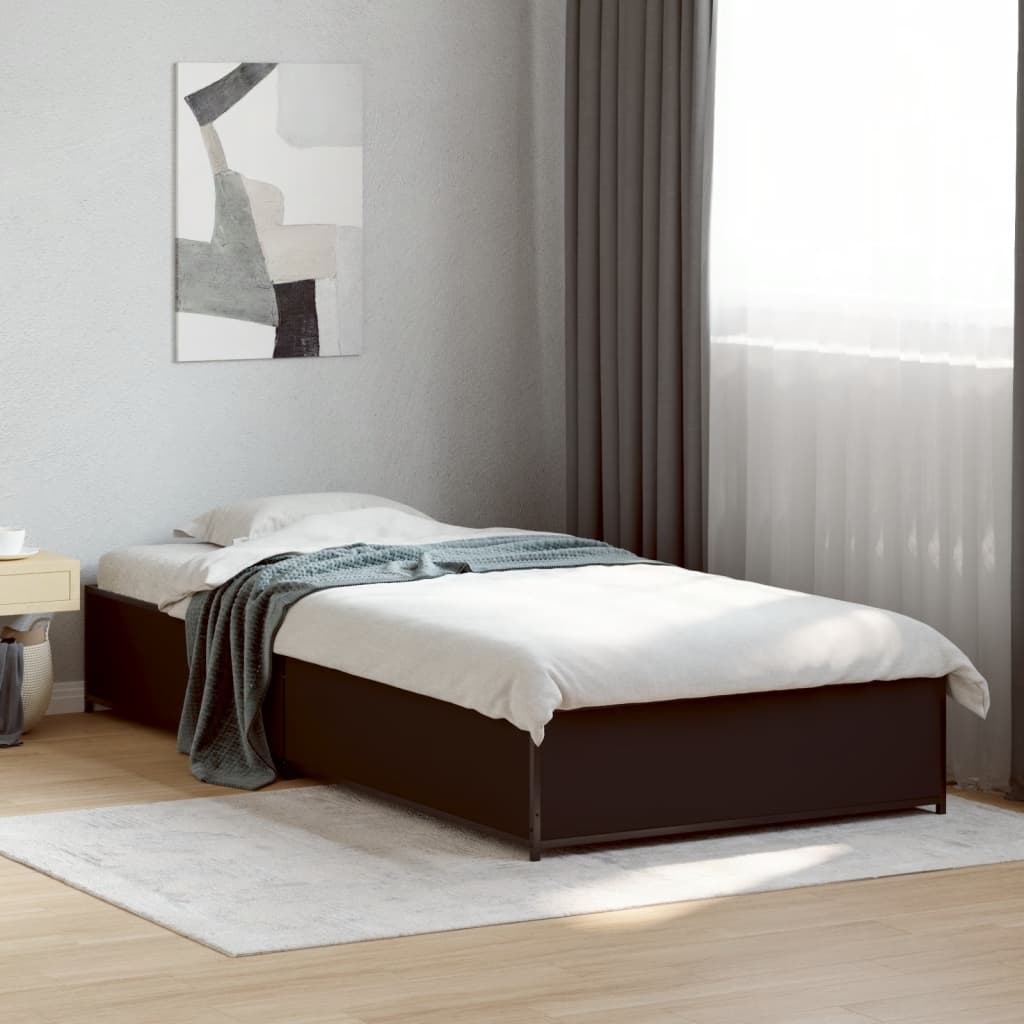 vidaXL Rama łóżka, czarna, 75x190 cm, materiał drewnopochodny i metal