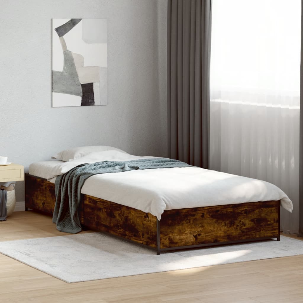 vidaXL Rama łóżka, przydymiony dąb, 75x190 cm, materiał drewnopochodny