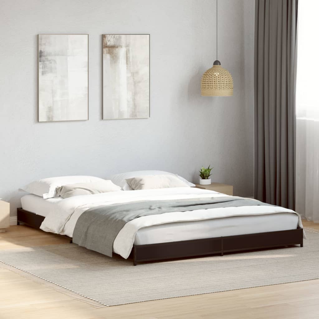 vidaXL Rama łóżka, czarna, 135x190 cm, materiał drewnopochodny i metal