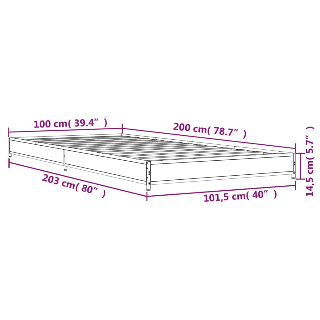 vidaXL Rama łóżka, przydymiony dąb, 100x200cm, materiał drewnopochodny