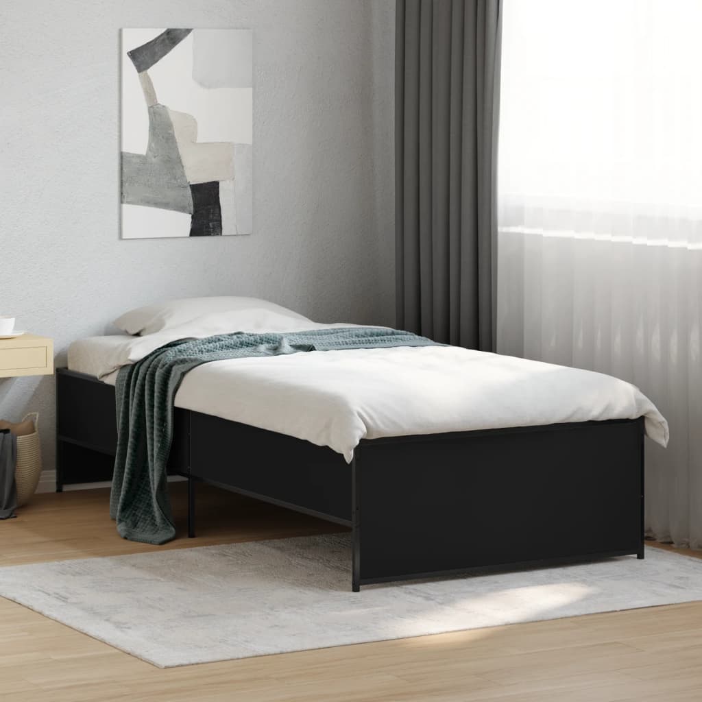 vidaXL Rama łóżka, czarna, 100x200 cm, materiał drewnopochodny i metal
