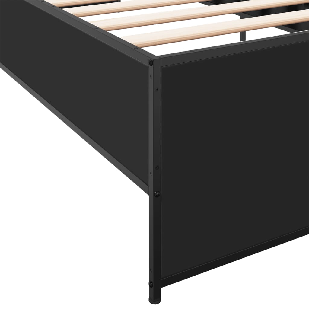 vidaXL Rama łóżka, czarna, 90x190 cm, materiał drewnopochodny i metal
