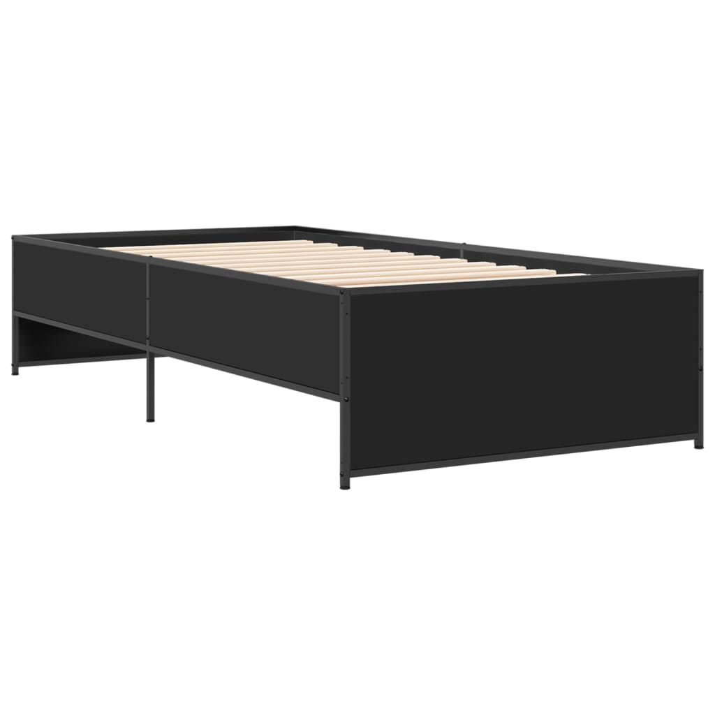 vidaXL Rama łóżka, czarna, 75x190 cm, materiał drewnopochodny i metal