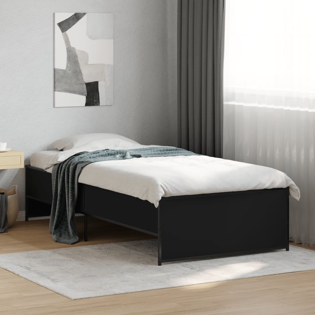 vidaXL Rama łóżka, czarna, 75x190 cm, materiał drewnopochodny i metal