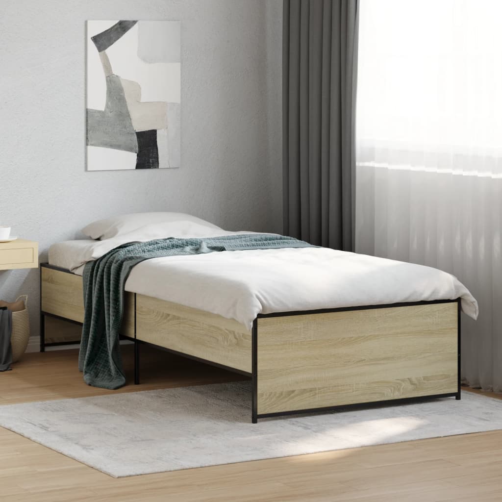 vidaXL Rama łóżka, dąb sonoma, 75x190 cm, materiał drewnopochodny