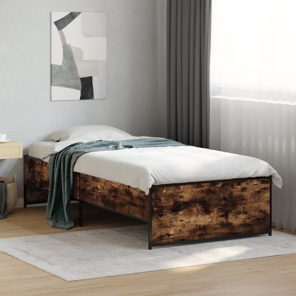 vidaXL Rama łóżka, przydymiony dąb, 75x190 cm, materiał drewnopochodny